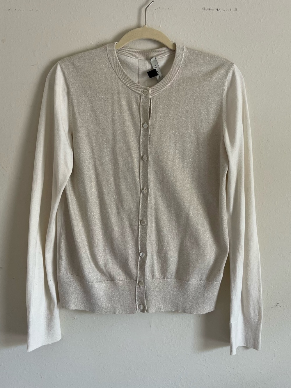 Ann Taylor Cream Shimmer Button-Front Cardigan